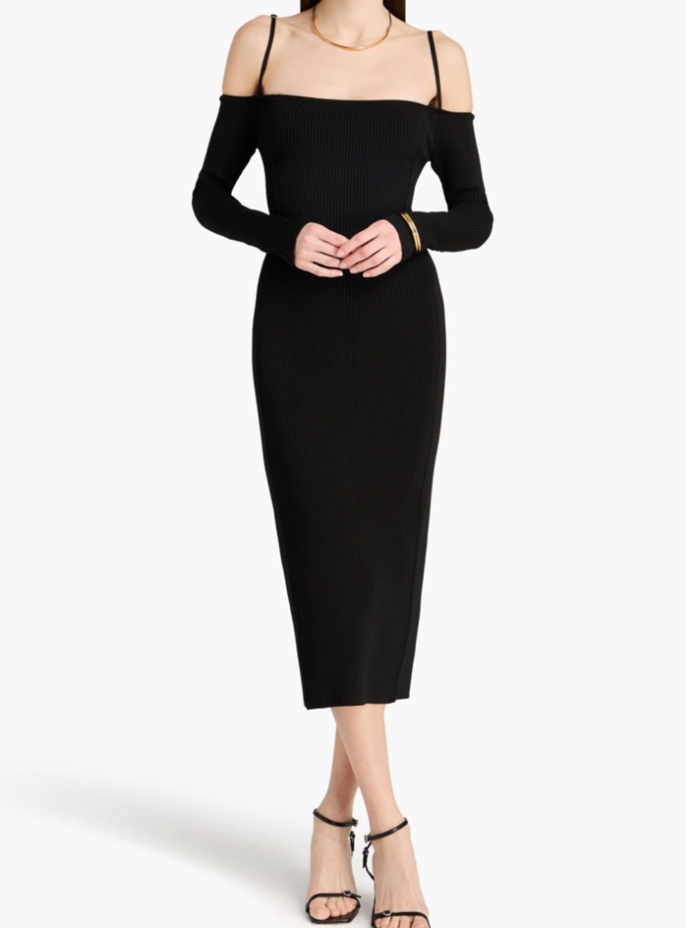 Jacquemus Sierra Off Shoulder Bodycon Dress Size Medium Ribbed Midi (Q)